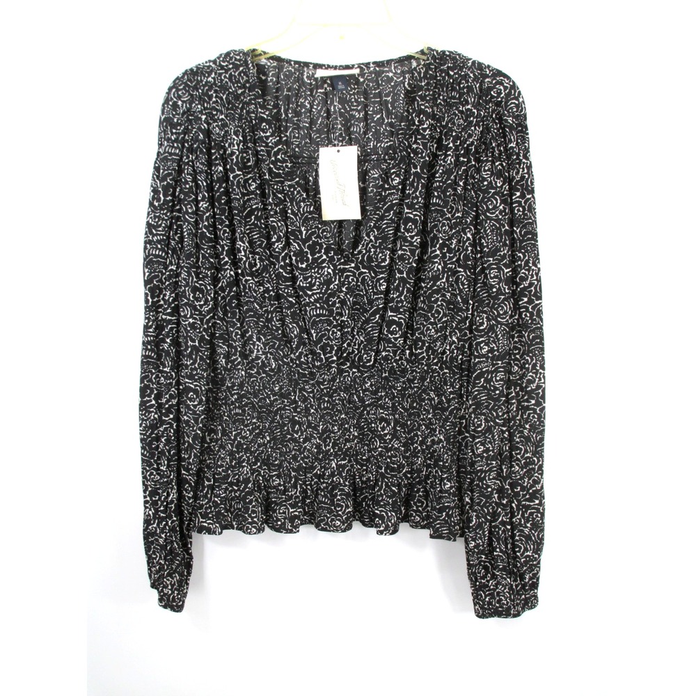 Universal Thread Peasant Blouse Womens XL Black White Floral Elastic Waist NWT